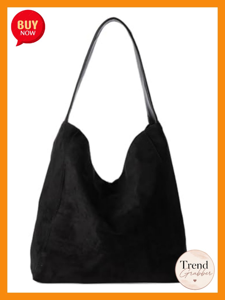 Suede Hobo Tote Shoulder Bag With Magnetic Closure Large Capacity